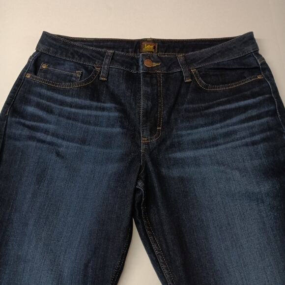 Lee Regular Fit Straight Leg Jeans Women's 16 Petite Blue Mid Rise Dark Wash - Picture 5 of 8